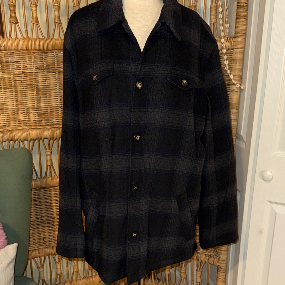 Utex Men's Dark Plaid Shirt Jacket